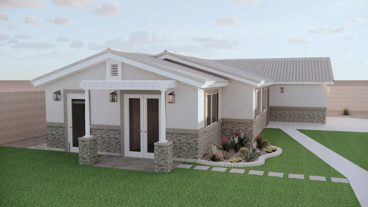 Casita garage design 3D rendering, view 3