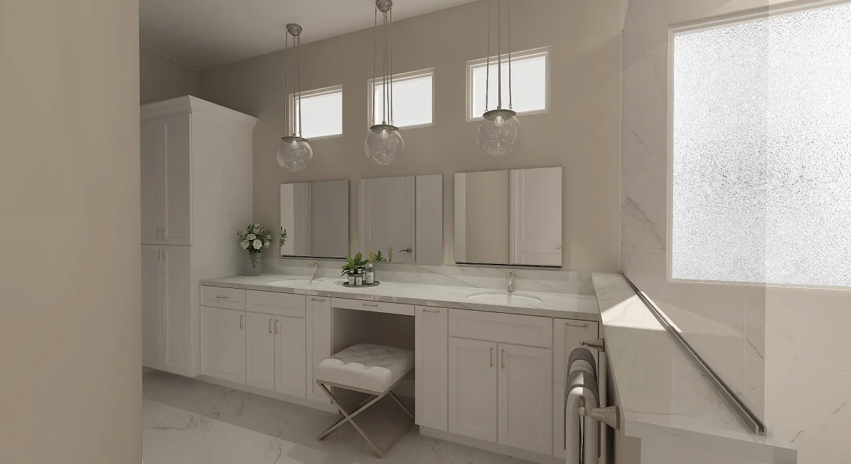 Contemporary bathroom 3D rendering, view 2