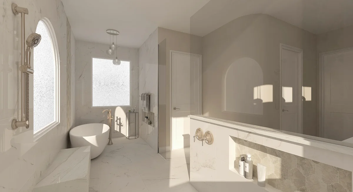 Contemporary bathroom 3D rendering, view 5