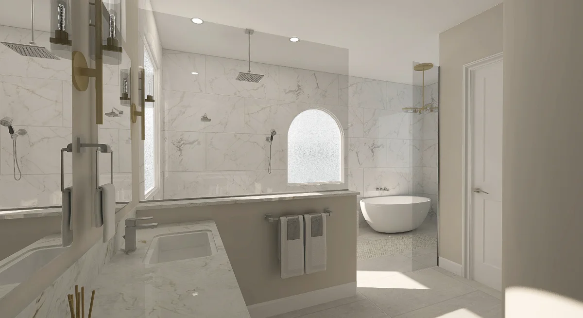 Contemporary bathroom 3D rendering, view 7