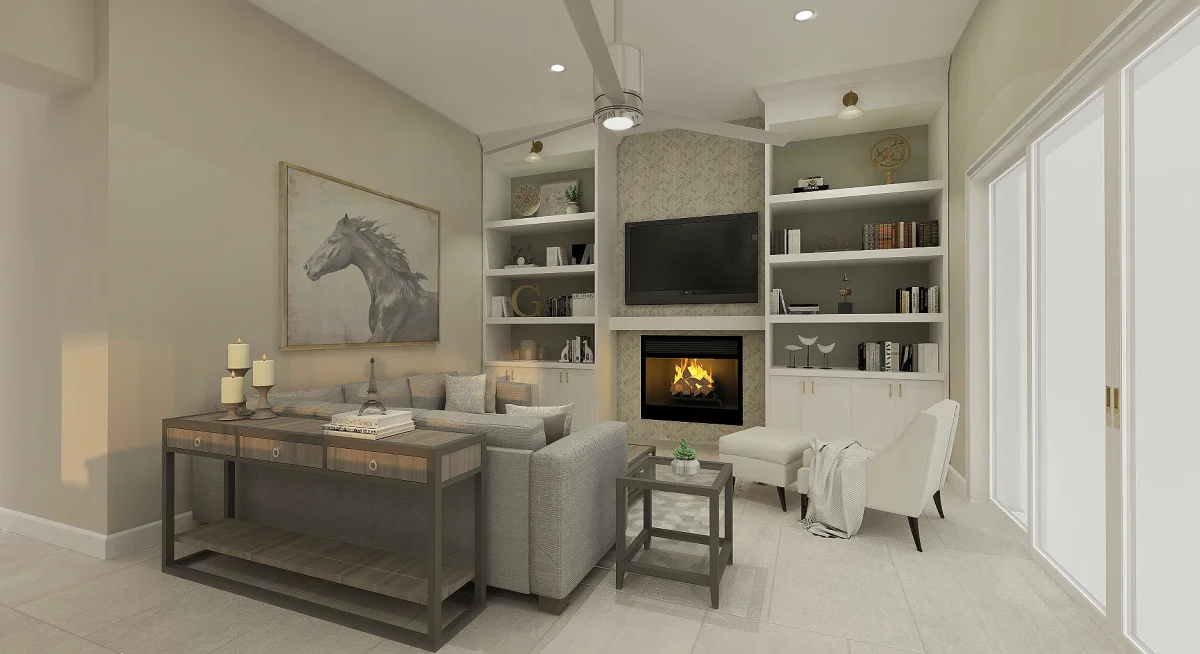 Contemporary family room 3D rendering design