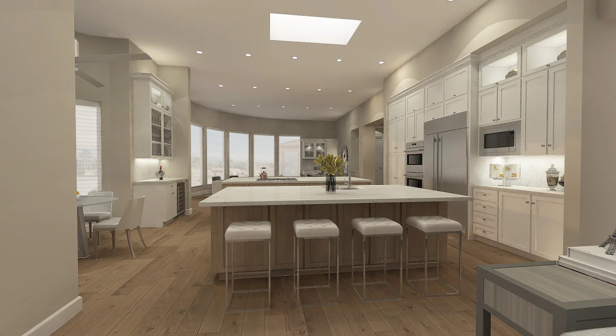 Contemporary kitchen 3D rendering, view 2