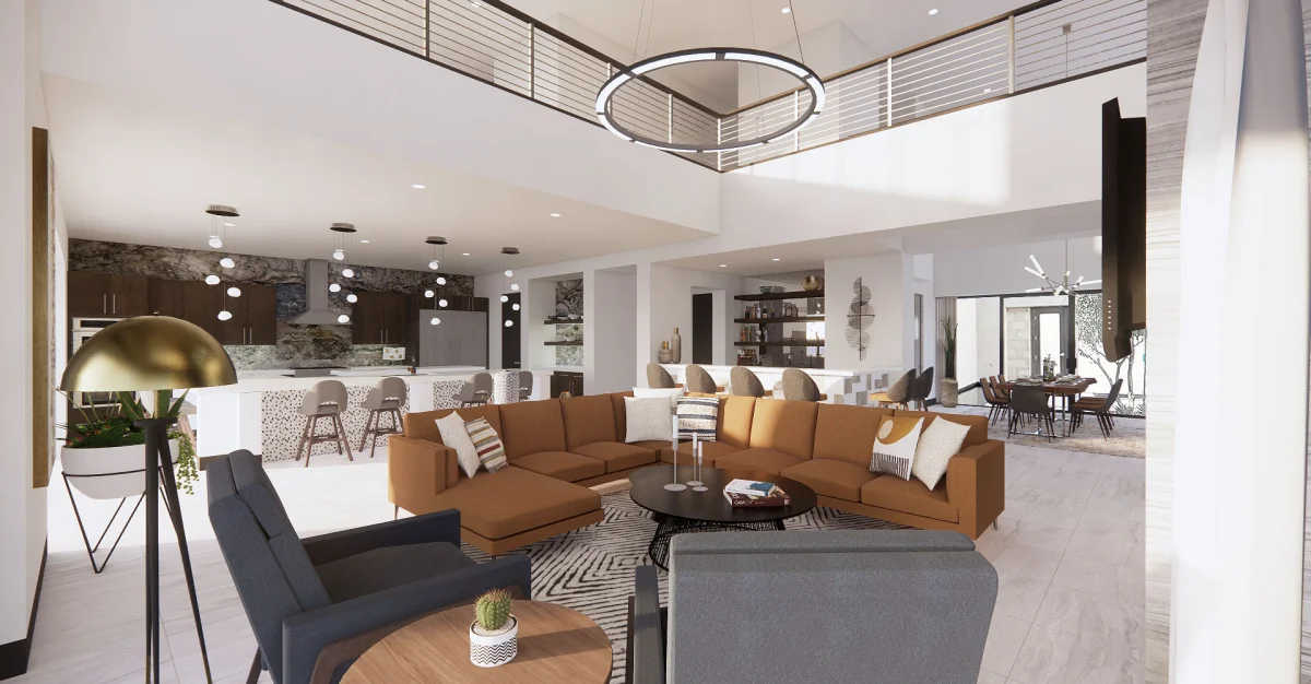 Custom sectional modern living room 3D rendering