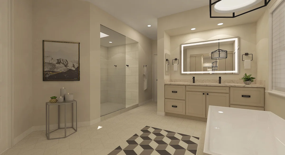 Modern bath 3D rendering, view 3