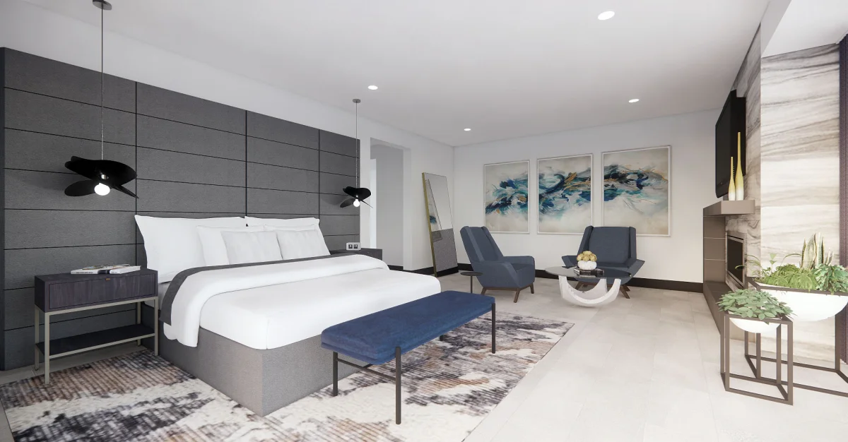 Modern bedroom 3D rendering, view 5