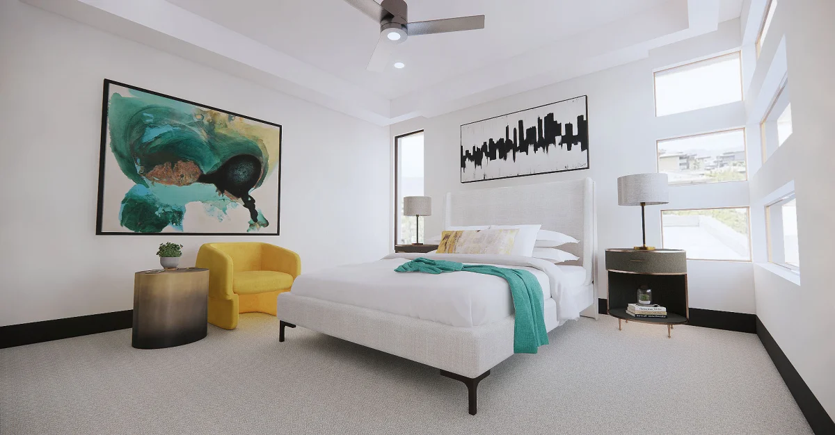 Modern bedroom 3D rendering