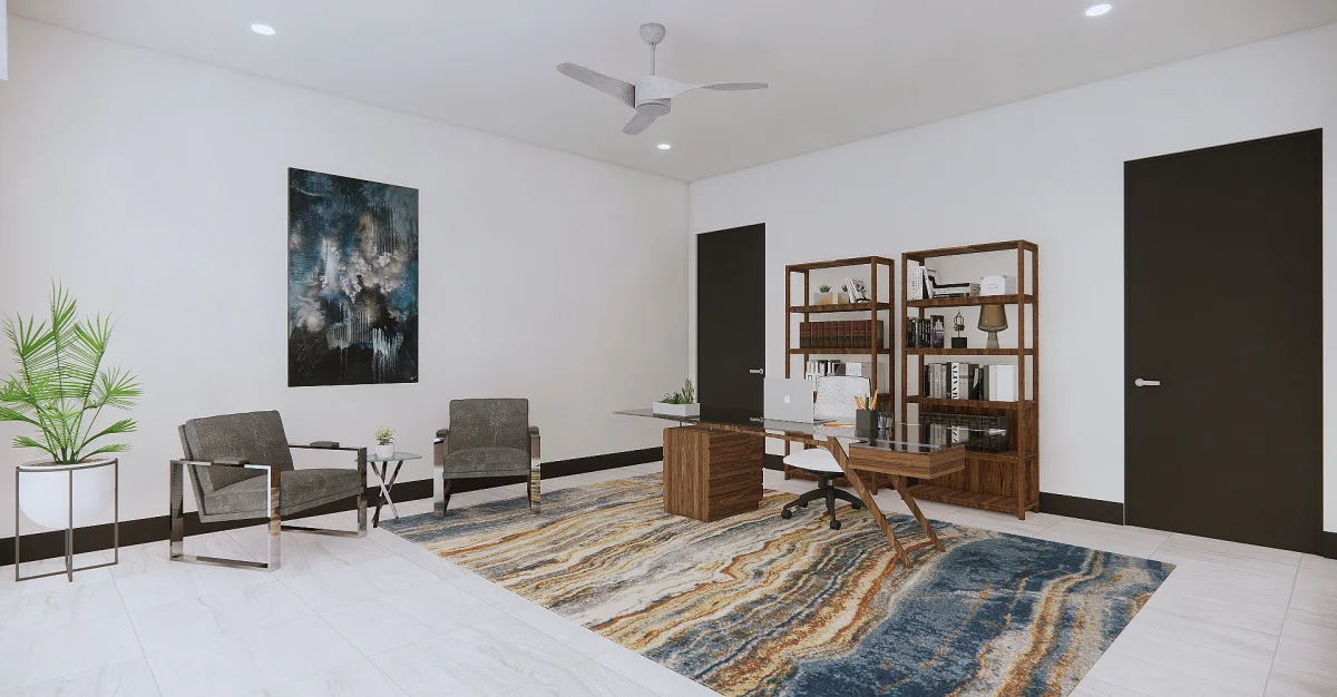 Modern home office 3D rendering, view 2