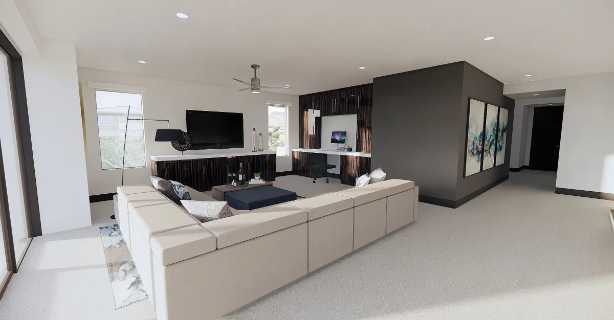 Modern loft seating area 3D rendering design
