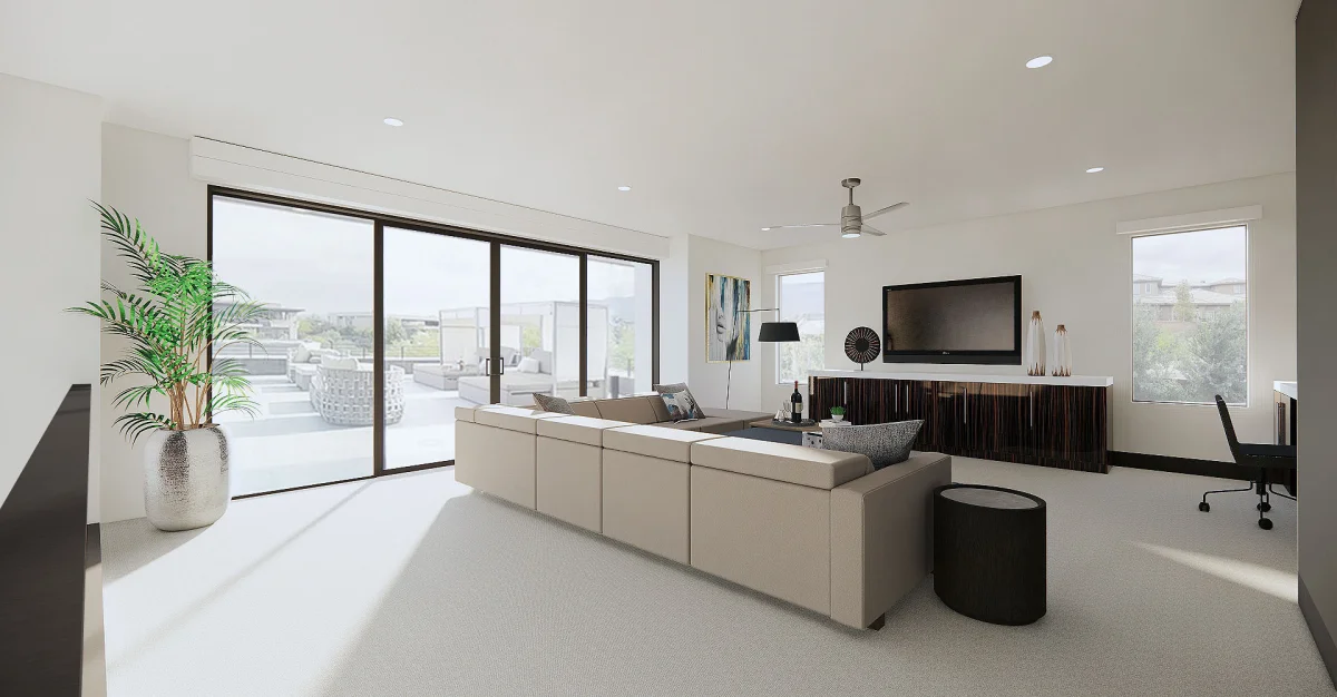 Modern loft seating 3D rendering, view 2