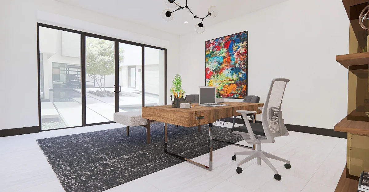 Modern office design 3D rendering