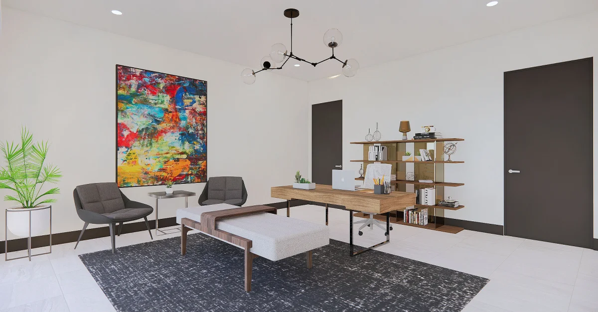 Modern office design 3D rendering, view 2