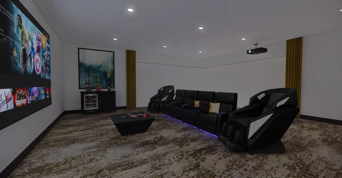 Custom home theater 3D rendering design