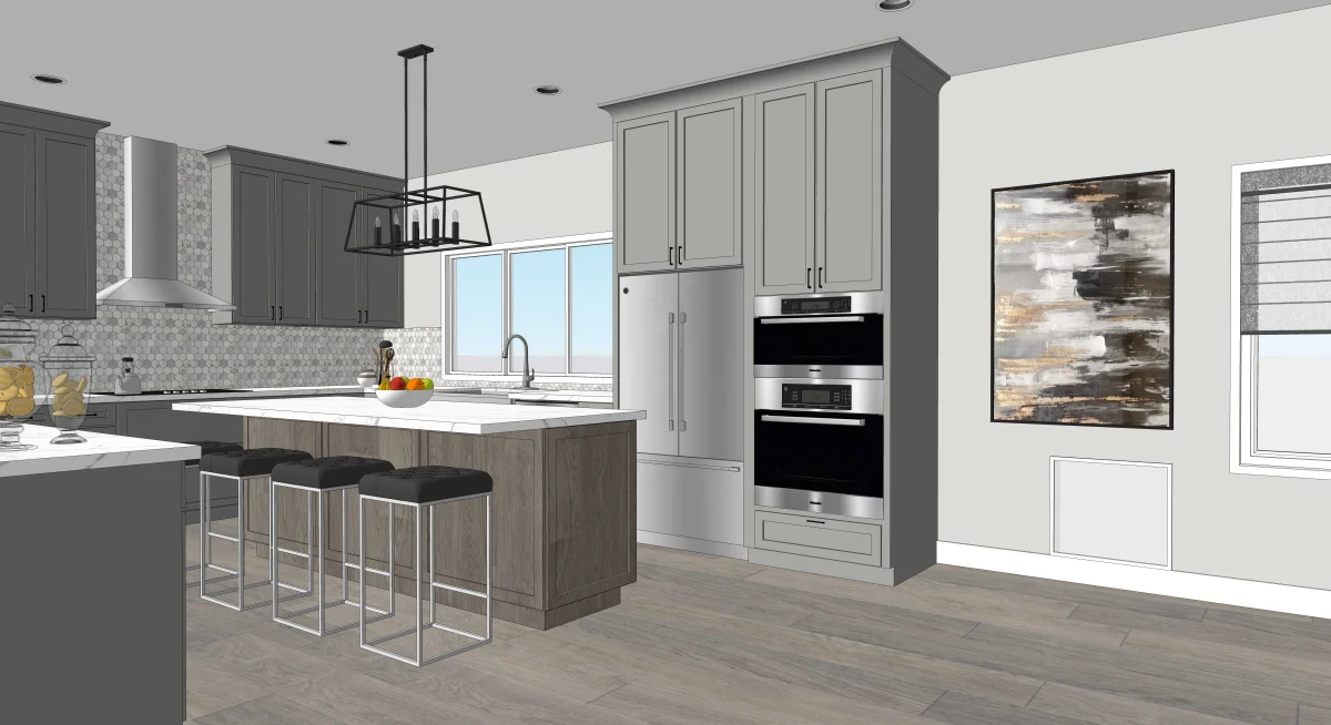 Transitional kitchen 3D rendering design