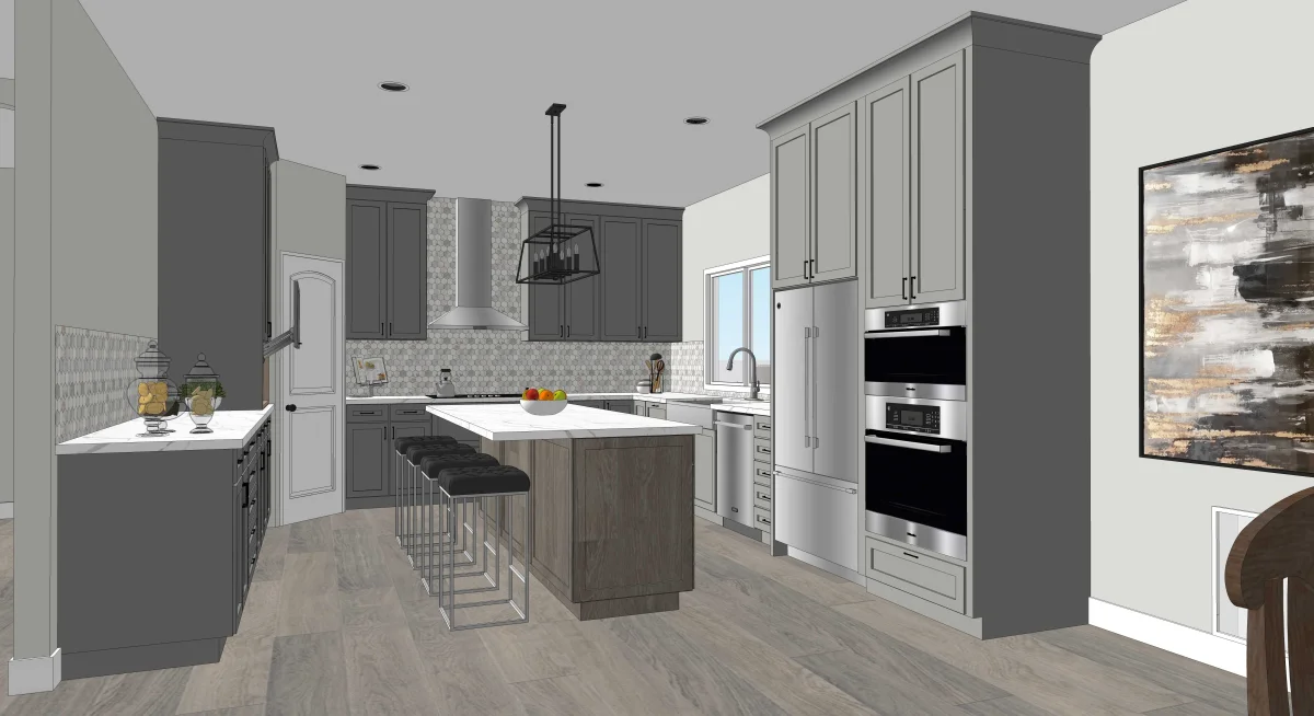 Transitional kitchen 3D rendering, view 2