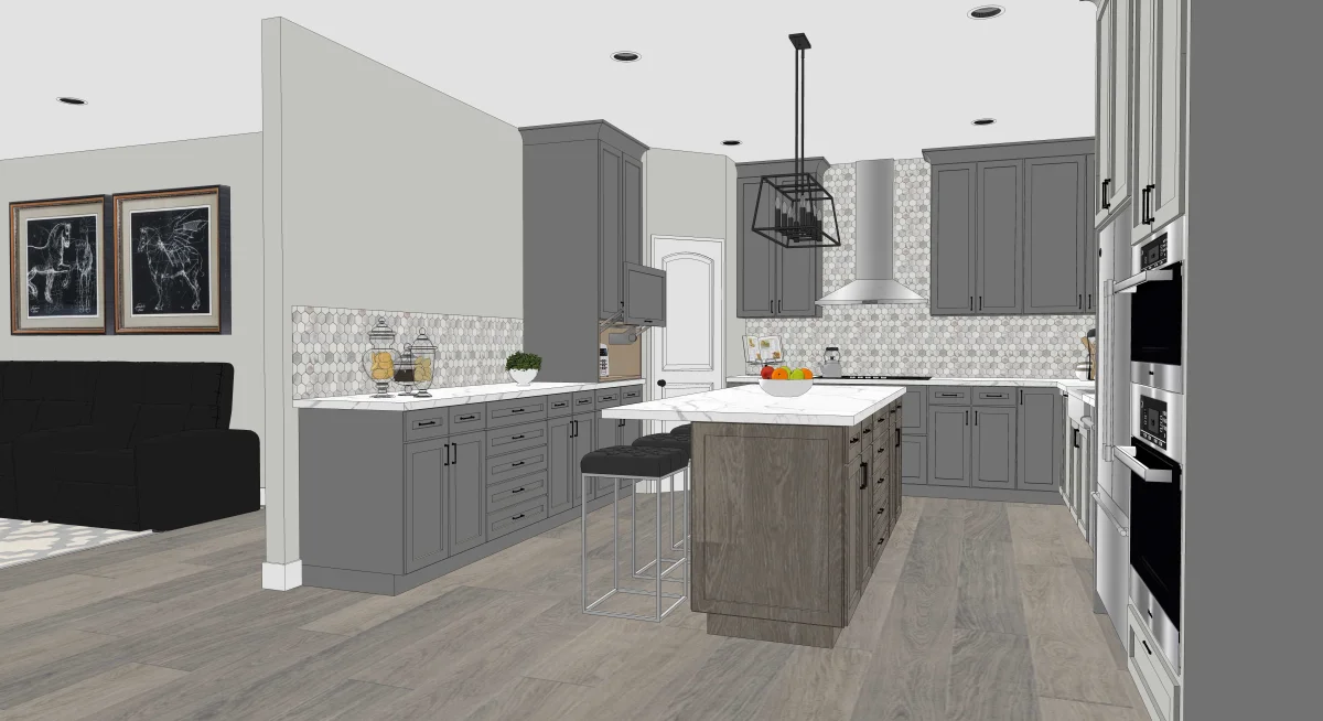 Transitional kitchen 3D rendering, view 4