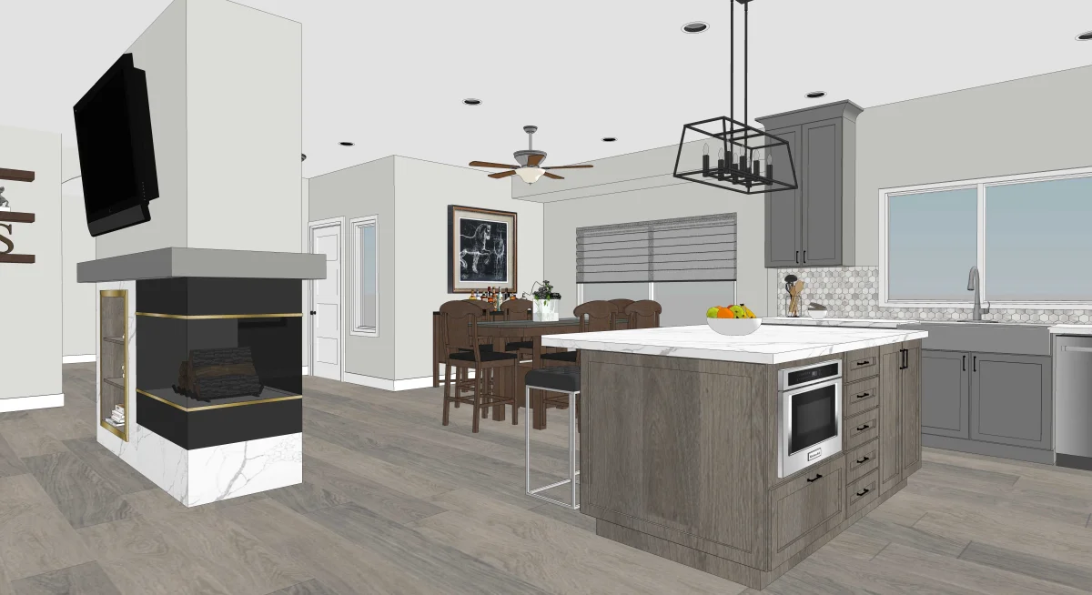 Transitional kitchen 3D rendering, view 6