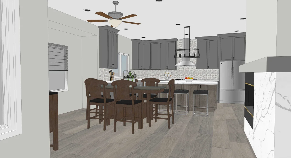 Transitional kitchen 3D rendering, view 7