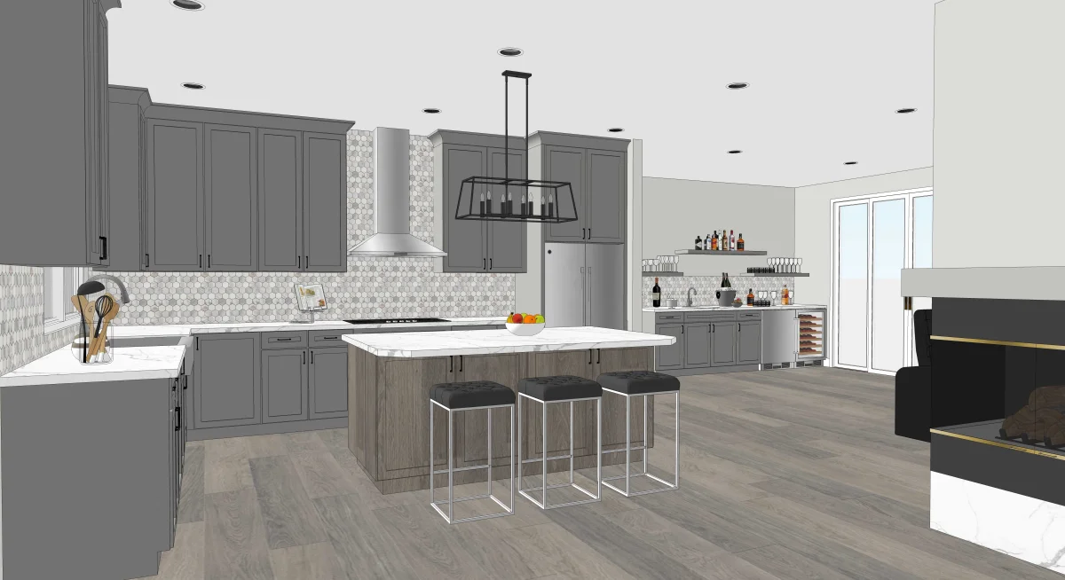 Transitional kitchen 3D rendering, view 8