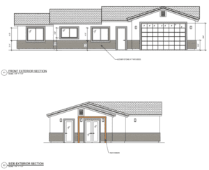 Modern single-story home elevation with large windows and spacious garage in Las Vegas.