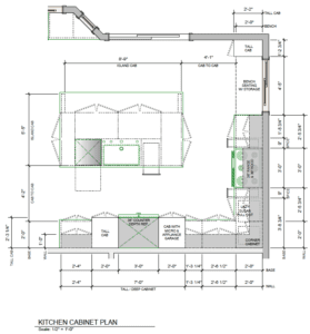 Stylish L-shaped kitchen cabinet layout with central island, optimized for efficiency and organization.