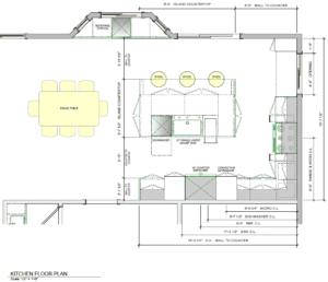 Spacious open-concept kitchen design with dining area, modern appliances, and efficient workspace layout.