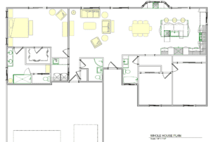 Modern single-story house plan featuring spacious living areas, two bedrooms, and versatile utility space.